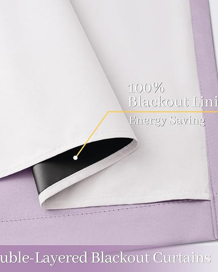 Yakamok 100% Blackout Curtain Panels 84 inches Cold and Light Blocking Drapes for Nursery, 2 Thick Layers Thermal Insulated Draperies (2 Pieces, 40 Wide Each Panel, Lilac Front with White Backing)