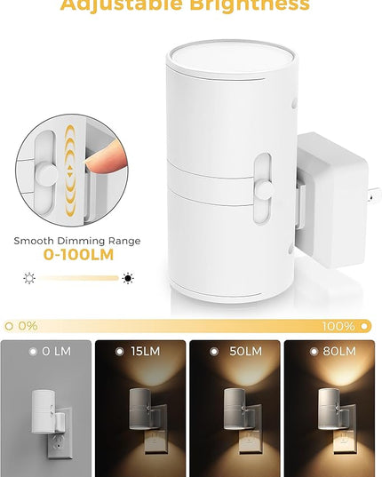 L LOHAS LED 4X Night Light Plug in, LOHAS Modern Night Light with Light Sensor, 0-100LM, Soft White 3000K, Dimmable Night Lights with White Shade for Hallway Bedroom Stairway