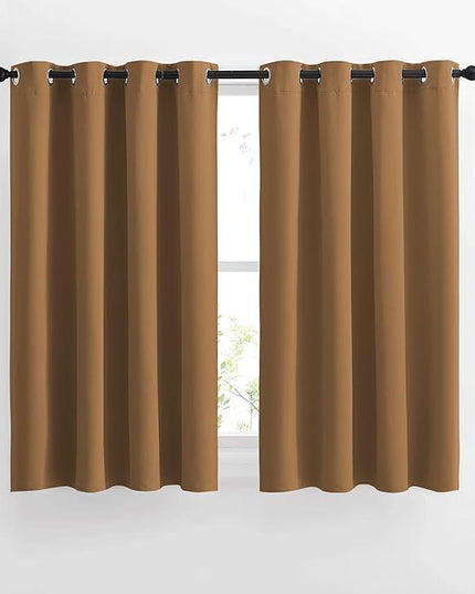 NICETOWN Half Window Curtains for Bedroom - Grommet Modern Thermal Insulated Blackout Window Drapes Sound Reducing for Nursery/Kitchen, Gold Brown, W52 x L54, Set of 2