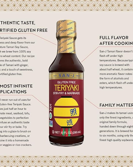 San-J - Gluten Free Teriyaki Sauce - Well-balanced Sauce for Cooking - Non-GMO - 10 oz. Bottle
