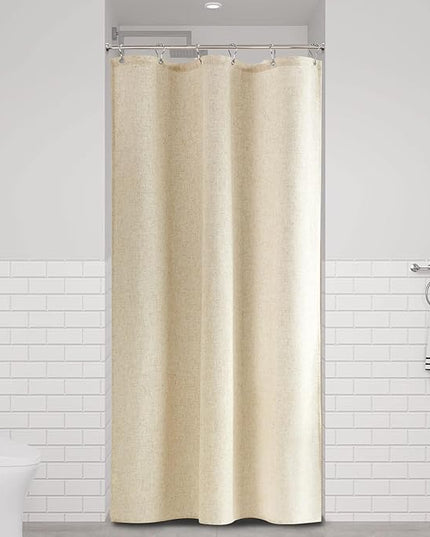 Naturoom Stall Linen Shower Curtain 36 x 72, Narrow Half Small Beige Ultra Thick Fabric Shower Curtain Set with 6 Hooks, Natural Boho Farmhouse Rustic RV Camper Bath Curtains for Bathroom, Cream