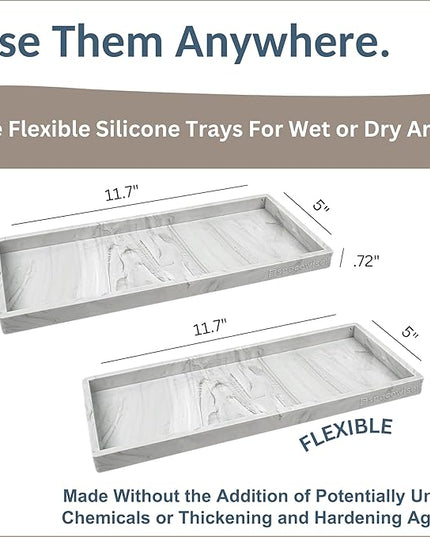 Countertop and Vanity Tray - 2 PC Large 11.7" Silicone Bathroom Trays, Counter Organizer, Dish Soap Sponge Holder Kitchen Sink Tray Organizer, Sink Caddy Toothbrush Key Kitchen Soap Trays