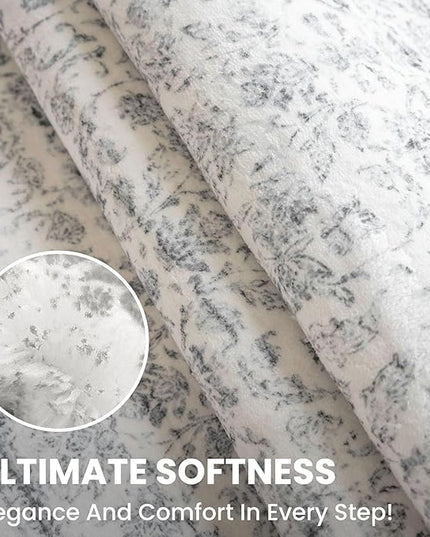3x5 Washable Area Rug for Entryway, Grey Blue White Soft Distressed Floral Rug with Non-Slip, Low-Pile Vintage Area Rugs for Living Room, Bedroom, Dorm Carpet with Non-Shedding