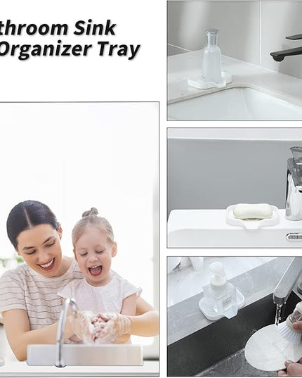 Silicone Bathroom Soap Dishes with Drain Spout-Bathroom and Kitchen Sink Organizer,Sponge Holder,Dish Soap Tray,Perfect for Dispenser,Scrubber,Bottle,Cup on Sink or Counter-White 4.9"×3.2"