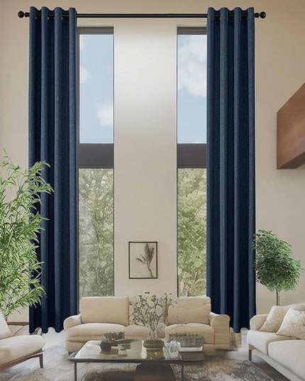 Linen Curtains 188 inch Length 2 Panels for High Ceiling Extra Long Thick Faux Linen Window Drapes Burlap Textured Curtains with Grommet for 2 Story High Living Room (52x188 Navy)