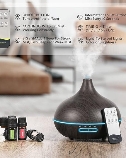 SACATR 550ml Oil Diffuser with 30x5 mL Essential Oils, Ultrasonic Technology, Remote Control for Home Office