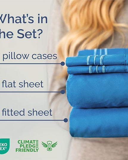 King Size 4 Piece Sheet Set - Comfy Breathable & Cooling Bed Sheets Set - Hotel Luxury Bedding for Women, Men, Kids, Teens, Boys & Girls - Deep Pockets, Soft and Wrinkle Free - Oeko-Tex - Royal Blue