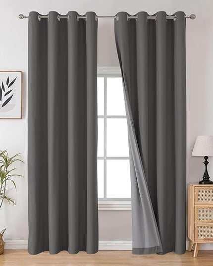 Joydeco Dark Grey Blackout Curtains 120 Inches Long, Extra Long Grey Curtains for Living Room Bedroom, Total Room Darkening Thermal Insulated Solid Drapes for Windows with Grommets