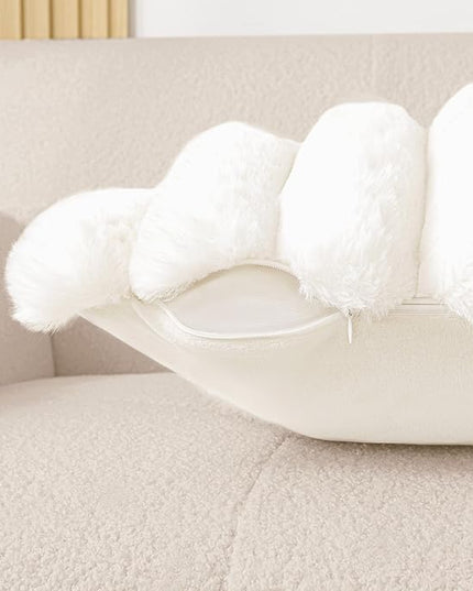 Touchat Pack of 2 Faux Fur Pillow Covers, 18x18 Inch Decorative Throw Pillow Covers with Hidden Zipper, Ultra Soft Couch Cushion Pillows Covers for Sofa/Bedroom Wide Stripe, White