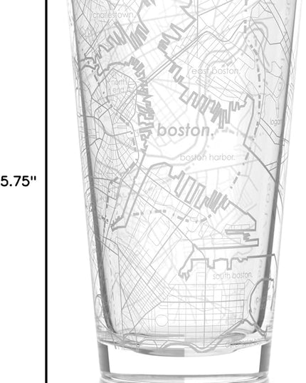 Well Told Engraved Boston Massachusetts Map Pint Glass, Etched Beer Gift (16 oz, Clear) City Map Pint, Custom City Glassware, Gifts For Beer Lovers