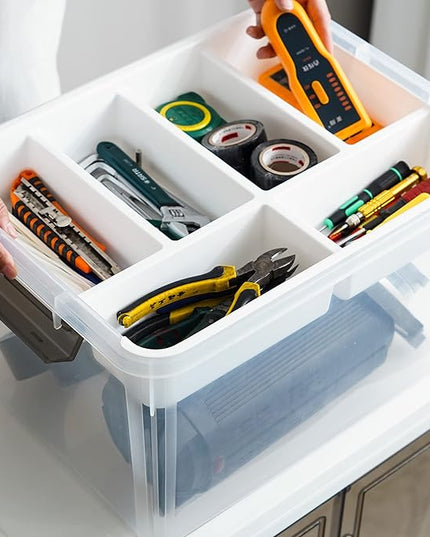 Citylife 32 QT Plastic Storage Box with Removable Tray Craft Organizers and Storage Clear Storage Container for Organizing Bead, Tool, Sewing, Playdoh