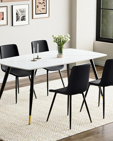 White Dining Table Set for 4, Sintered Stone Dining Room Sets for 4, Easy to Assemble