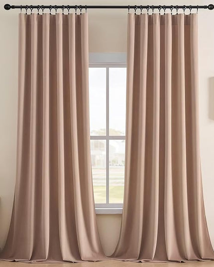 Joydeco Velvet Curtains Rose Beige Blackout Curtains Thermal Insulated 108 inches Long Window Curtains Soft Room Darkening Drapes for Bedroom Living Room Elegant Rod Pocket 2 Panels Rose Beige