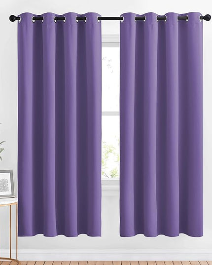 NICETOWN Blackout Lilac Purple Curtains 72 inches Long - Window Treatment Thermal Insulated Sound Reducing Solid Grommet Light Blocking for Bedroom/Living Room (Set of 2, W46 x L72)