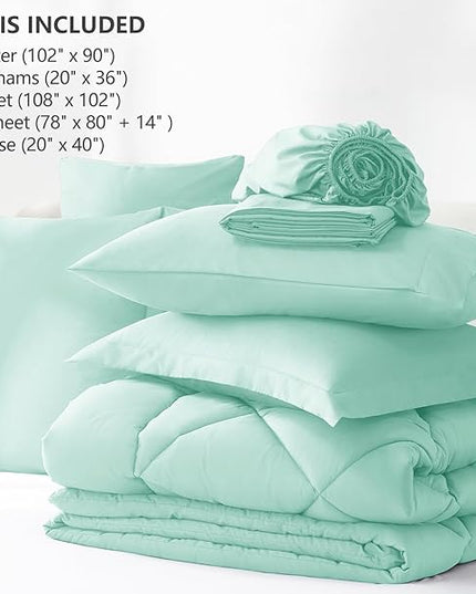 CozyLux King Size Comforter Set Mint Green - 7 Pieces Bed in a Bag King, Luxury Soft Bed Set for All Seasons, Bedding Set with Down Alternative Comforter, Sheets, Pillowcases & Shams