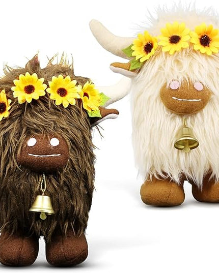 Lovinland Highland Cow Decor - Spring Scottish Cow Plush Gnomes Decorations for Home - Stuffed Animal Plush Gnomes Doll