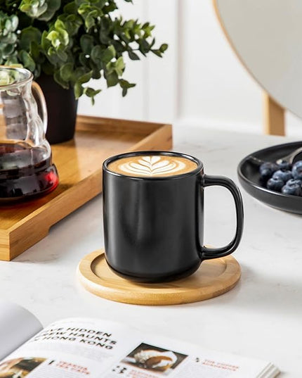 vancasso Stoneware Coffee Mugs Set, 12 oz Ceramic Coffee Cups for Latte Hot Tea Cappuccino Cocoa Milk Cups Set of 6, Dishwasher & Microwave Safe, Matte Black