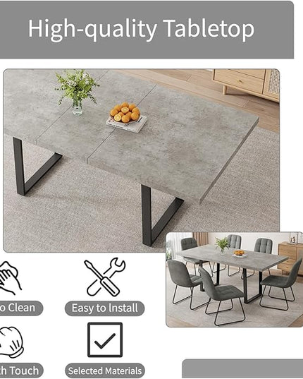 ZckyCine 51"-67" Expandable Grey Dining Table, Modern Farmhouse Kitchen Table with Wood Surface & Metal Frame, Rustic Extendable Table for Dining Room, Sturdy & Easy Assembly