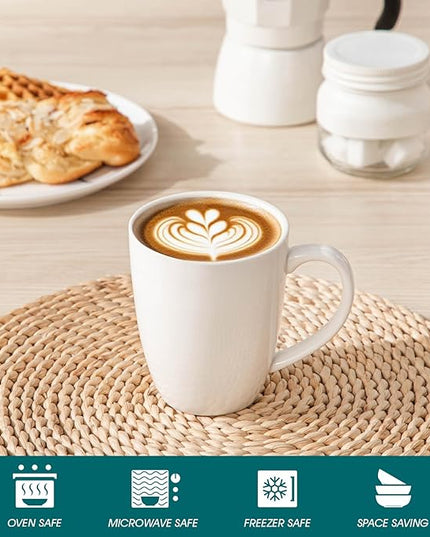 vancasso White Ceramic Coffee Mug Set of 6, 12 Oz Tea Cups with Handle for Latte, Tea, Cappuccino, Milk, Cocoa, Microwave&Dishwasher Safe