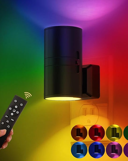 L LOHAS LED Night Light with Remote, Night Lights Plug into Wall, RGB Color Changing Nightlight with Light Sensor, Nightlights for Kids Gifts Halloween Christmas Party Hallway Bedroom Kids Room,1 Pack