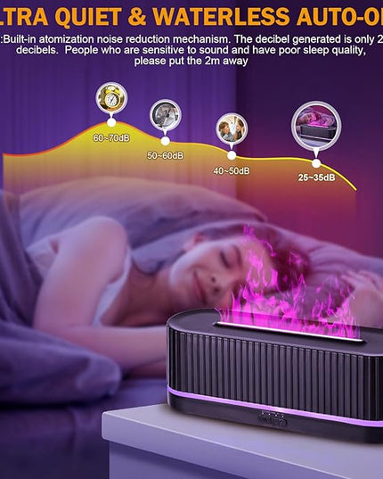 Essential Oil Diffuser，Colorful Flame Fire Diffuser Humidifier，Scent Aroma Diffuser, 7 Colors Changing Oil Diffuser for Home,Office(Remote Control，Timeable, Waterless Auto off-260ml) (Black)
