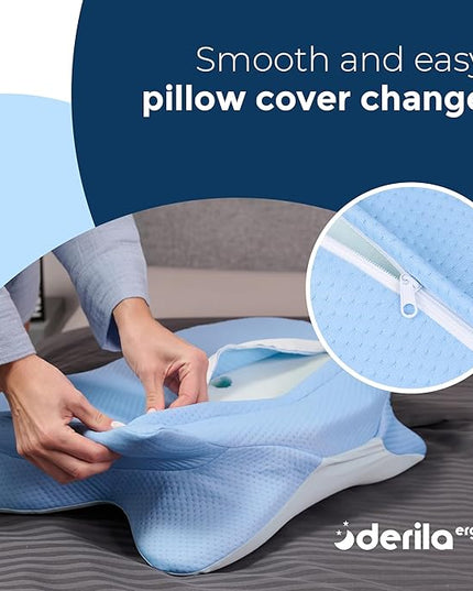 Derila Ergo Pillowcase Cervical Neck Pillow for Sleeping Pillow Case Contour Memory Foam Pillows for Back, Side Sleeper (Pillowcase - 21.25 x 14.17 x 4.72 in) Pillow Case only