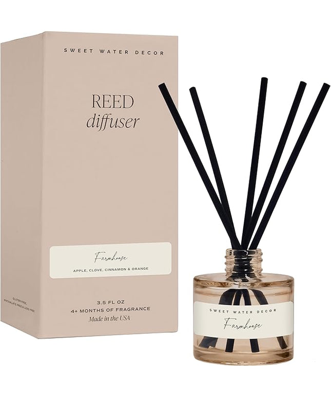 Sweet Water Decor Farmhouse Sandstone Reed Diffuser, Fall Scent with Pumpkin, Apple & Spices, Long-Lasting Non-Toxic Fragrance Oil for Living Room, Kitchen & Bathroom, Cozy Autumn Gift for Her