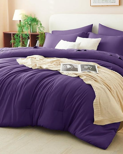 CozyLux Queen Comforter Set Purple, 7 Pieces Bed in a Bag Queen Size Comforter Set with Sheets, Bedding Sets with Down Alternative Comforter, Fitted Sheets, Flat Sheets, Pillow Shams and Pillowcases