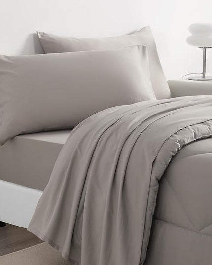 NTBAY Twin Comforter Set with Sheets, 5 Pieces Soft and Breathable Twin Bedding Set, Bed in a Bag, Down Alternative Comforter Set Solid Color All Season, Kids Bedding Set, Smoke Grey