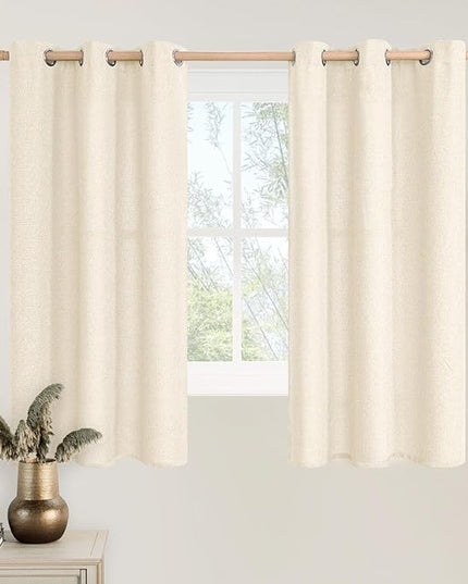 LAMIT Light Beige Linen Curtains for Bedroom 45 inch Length 2 Panels, Linen Textured Light Filtering Curtains Privacy Grommet Window Drapes for Living Room/Farmhouse, Set of 2 Panels, W42 x L45