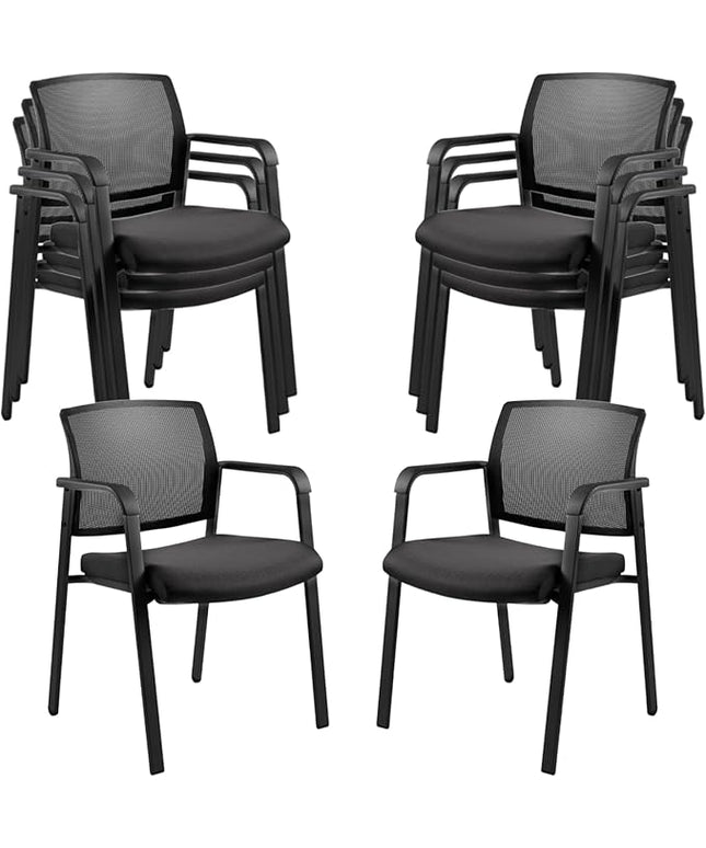 CLATINA Mesh Back Stacking Arm Chairs with Upholstered Fabric Seat and Ergonomic Lumbar Support for Office School Church Guest Reception Black 8 Pack Set New Version