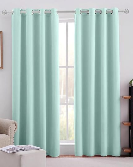 HOMEIDEAS Aqua Blackout Curtains for Bedroom 52 X 84 Inch Length 2 Panels Set Room Darkening Bedroom Curtains, Soundproof Thermal Grommet Window Curtains for Living Room for Christmas