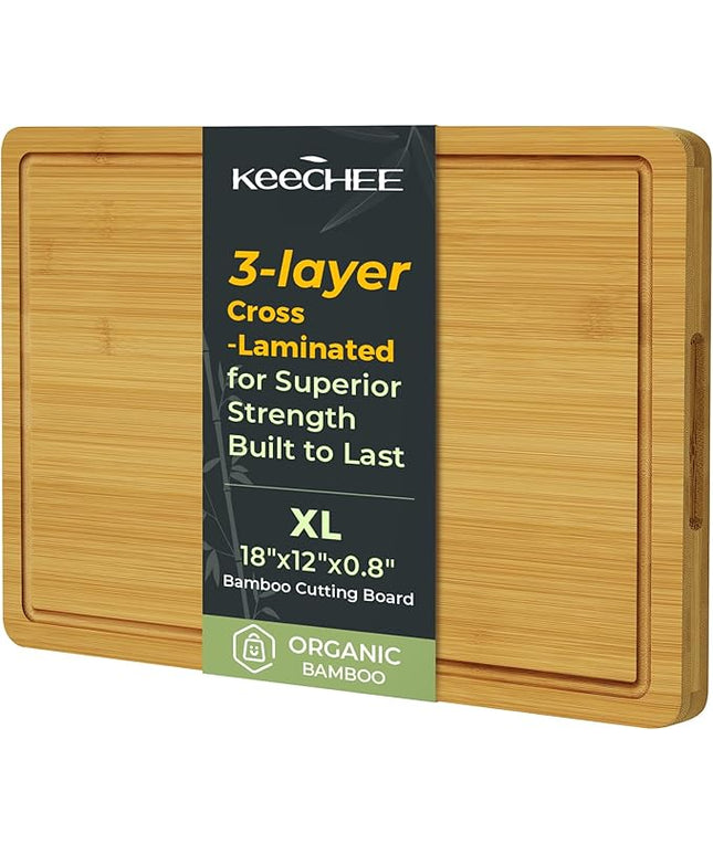 Kitchen Essentials Natural Bamboo Cutting Board XL With Durable, Knife-Friendly Surface & Deep Juice Groove – Perfect For BBQ(Pre Oiled, Natural)