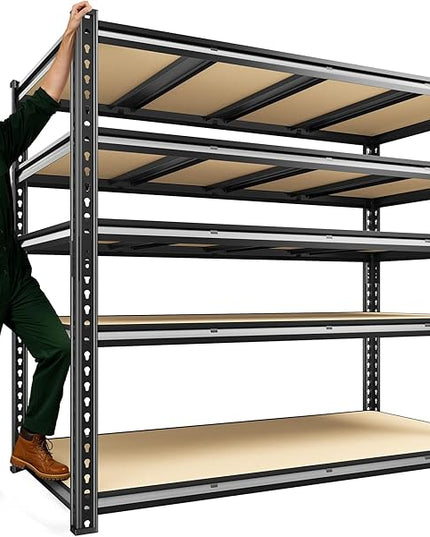 59.9" W Garage Shelves 2230LBS Metal Shelving, 5 Tier Adjustable Garage Storage Shelves, Heavy Duty Shelving for Storage, Basement, Warehouse, Pantry, Kitchen, 59.9"W x 24.1"D x 72.1"H, Black