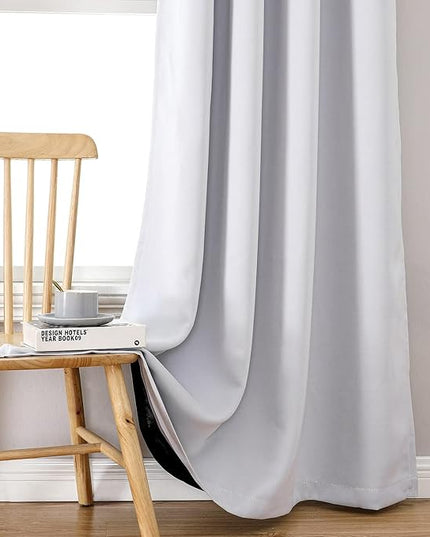 ChrisDowa 100% Blackout Curtains 80 inch Long for Bedroom with Black Liner, 2 Thick Layers Total Blackout Thermal Insulated Grommet Window Curtains 2 Panels Set (Greyish White, 52 x 80 Inch)