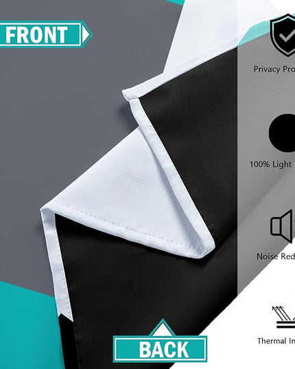 Teal/Turquoise 100% Blackout Curtains for Bedroom 84 inch Length 2 Panels Set Black White Grey Modern Abstract Geometric Black Out Curtains Room Darkening Window Drapes for Living Room, 52Wx84L