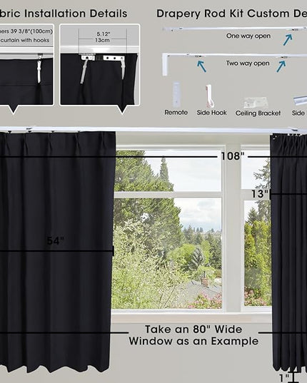 SmartWings Automatic Curtain Opener with Drapery, Motorized Vertical Blinds with Remote, Electric Closet Doors Sliding Panels Compatible with Alexa Google Homekit, 90% Blackout Sesame Black
