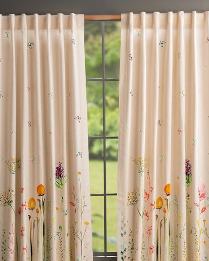 Maison d'Hermine Curtains for Living Room 100% Cotton 124 inch Length Two Panel Light Filtering Curtains for Bedroom Windows with Rod and Loop Pockets Drapes (Botanical Fresh, 50" W x 124" L)