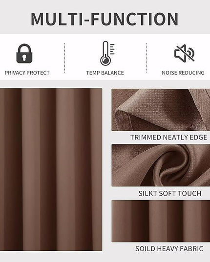 Joydeco Blackout Curtains 90 inch Long 2 Panels Set, Thermal Insulated Long Curtains & Drapes 2 Burg, Room Darkening Grommet Drapes for Bedroom Living Room Windows (W52 x L90 Inch, Brown)