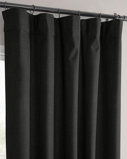HPD Half Price Drapes Vienna Basic Linen 100% Blackout Curtains for Bedroom 84 Inches Long (2 Panels) - Rod Pocket Curtains & Drapes for Living Room & Windows - 50 X 84, Black