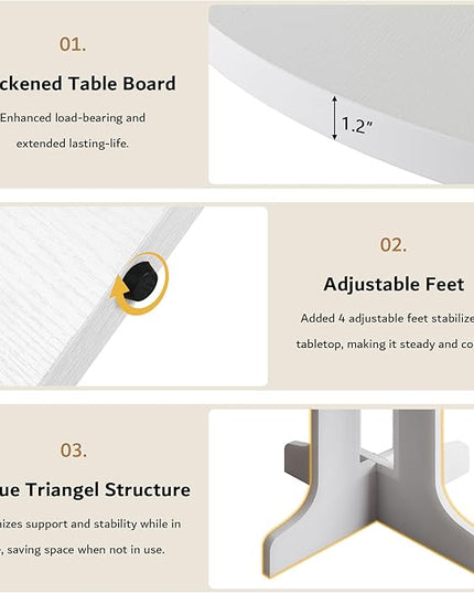 iPormis 59" Round Extendable Dining Table for 4-6, Modern Kitchen Table with Heavy Duty Pedestal Base & Wooden Top, Oval Dining Room Table for Dining Living Room, Easy Assembly, White