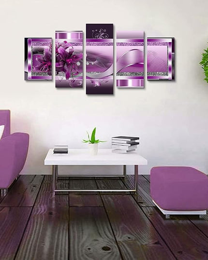 LUDUHU Purple Orchid Flowers Canvas Print - Abstract Floral Poster Wall Art Painting Decor for Home Decoration Artwork Picture Over Bedroom Purple Floral Painting(C,Oversize 60x30inch)