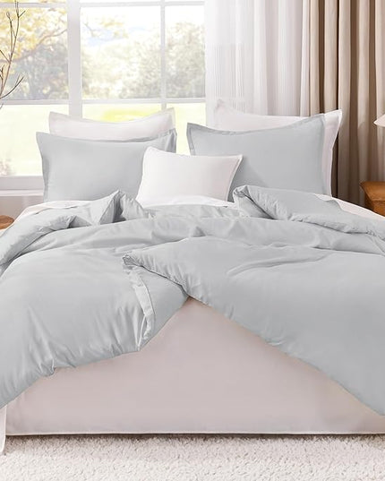 Litanika Light Grey Comforter Queen Size, 3 Pieces Lightweight Solid Bedding Comforter Set, All Season Fluffy Bed Set (90x90In Comforter & 2 Pillowcases)