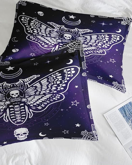 Comforter Set Queen Size, Death Moth 7 Pcs Bedding for Kids and Adults, Halloween Bedding Sets with Fitted Sheet 2 Pillowcases & 2 Shams for Bedroom Bed Decor