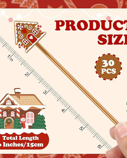 30 Pcs Christmas Drink Stirrers Xmas Stir Stick Holiday Coffee Swizzle Stick Reusable Plastic Hot Cocoa Bar Chocolate Decoration Cocktail Mixer(Gingerbread House,Novel Color)