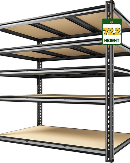 2800 LBS Garage Shelving 72.2" H Garage Storage Shelves, 5 Tier Adjustable Shelving Unit, Storage Shelves for Storage, Basement, Warehouse, Pantry, Kitchen, 48.1" W x 24.1" D x 72.2" H, Black