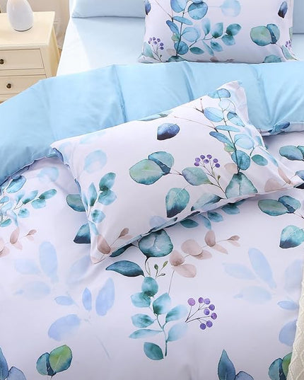 MUXHOMO Bed in a Bag King 7 Pieces, King Comforter Set Reversible Blue Botanical Flowers Design, Ultra Soft & Breathable Bedding Sets with Comforter, Sheets, Pillowcases & Shams