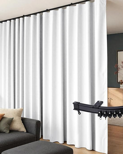 Room Divider Curtains Flexible Ceiling Tracks set Curtain track Ceiling Mount Blackout Curtain for Living Room Bedroom Ceiling Curtain Rod Privacy Divider Panel W150xH84 GreyishWhite Drape&Black rail