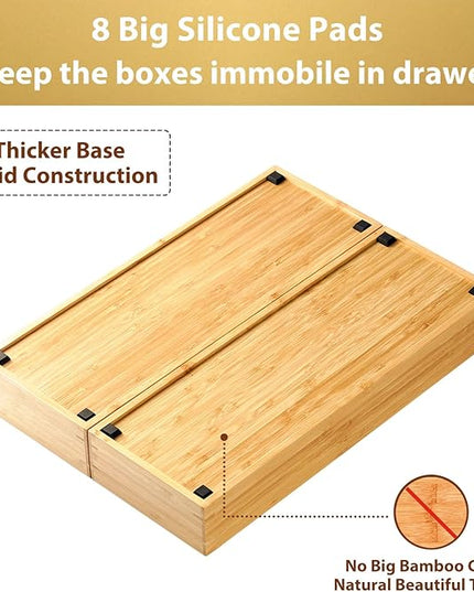 Umilife Bamboo Kitchen Utensils Organizer, Extra Long High Silverware Drawer Holder, Flatware Cutlery Storage Box, Multi-Use Drawer Divider in Office, Bathroom, Pantry - 17"x6"x2.5" (Set of 2)