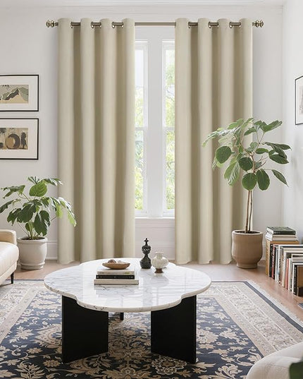YoungsTex Beige Blackout Curtains 90 Inches Length for Bedroom - Thermal Insulated with Grommet Room Darkening Drapes for Window Privacy, 2 Panels, 52 x 90 Inch